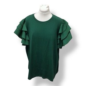 Shein Curve Women’s Layered Ruffle Sleeve Top, Emerald, size 4XL